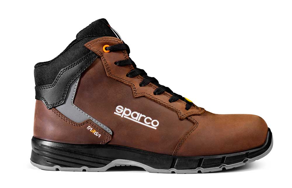 Scarpa antinfortunistica Sparco Vic S3 ESD in pelle marrone con tomaia in pelle, fodera 3D, suola antistatica, puntale in vetroresina, taglia 39