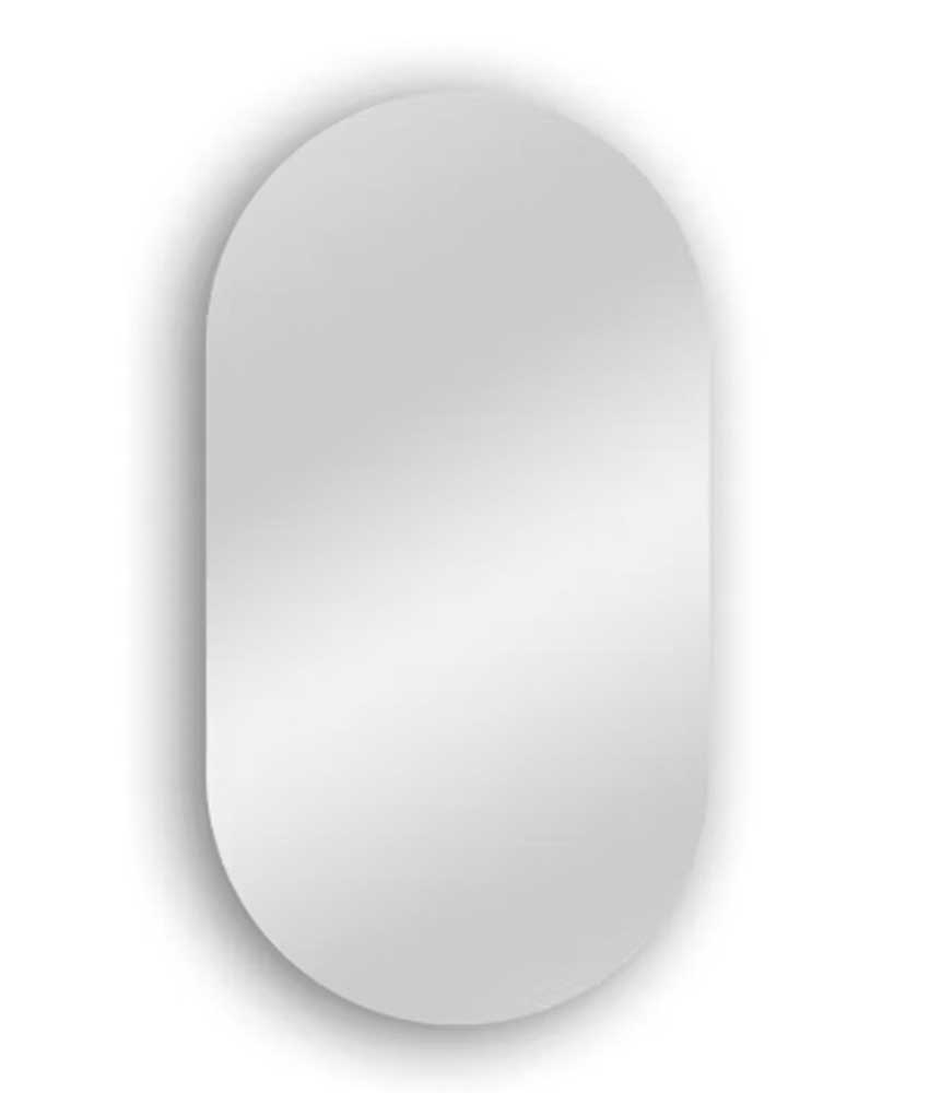 Specchio bagno Glenda con forma ovale, cornice sottile, superficie liscia e riflettente, ideale per arredo bagno moderno, SKU: SPE-GLENDA