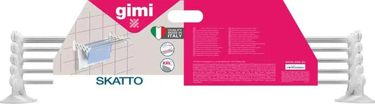 Stendibiancheria a parete Gimi Skatto XXL con bracci estensibili in plastica bianca e barre in metallo, perfetto per asciugare tessuti in casa