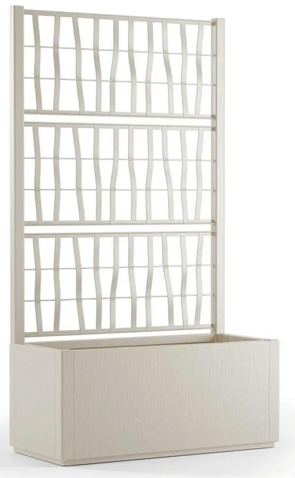 Fioriera con spalliera Ethica in beige gesso, dimensioni 80x36x140h cm, con fondo drenante e design elegante per esterni.