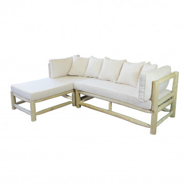 Divano in teak con chaise longue e cuscini removibili