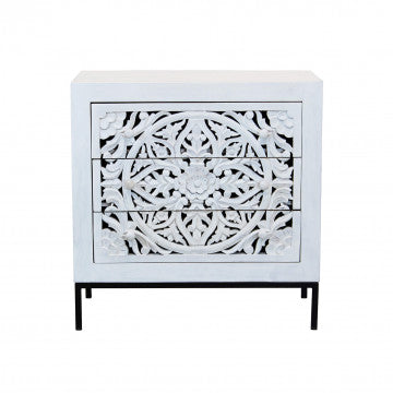 Mobile con 3 cassetti in legno di mango e struttura in ferro 80x40x80 cm