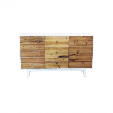Mobile bianco 2 ante 3 cassetti decoro naturale 142x45x83 cm legno