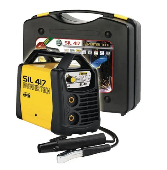 Saldatrice inverter SIL 417 ACC+VAL. con valigetta rigida, ideale per saldature TIG e MMA su vari metalli. Perfetta per uso hobbistico e professionale.