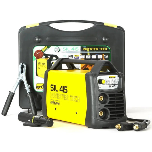 Saldatrice inverter SIL 415 ACC+VAL. con pinze e valigetta, perfetta per uso professionale e hobbistico su metalli diversi con tecnologia DC.