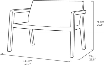 Disegno tecnico del divano Emily con dimensioni 111x65x75 cm, perfetto per un salotto da giardino elegante e funzionale.