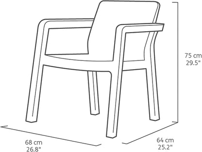 Disegno tecnico della poltrona Emily con dimensioni 68x64x75 cm, ideale per completare il set salotto da giardino.