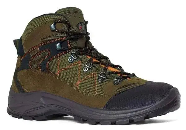 Scarpa trekking Egypt Tex Garsport verde/arancio, tomaia in crosta scamosciata e nylon, suola PU doppia densità, taglie 39 a 46.