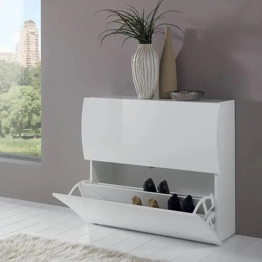 Scarpiera Moderna 2 Ante A Ribalta Bianco Lucido con Design ONDA Scarpiere Italy Web forniture   