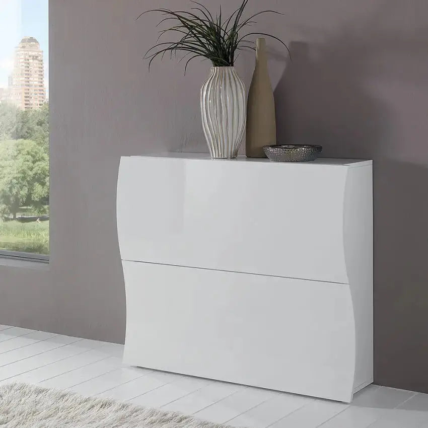Scarpiera Moderna 2 Ante A Ribalta Bianco Lucido con Design ONDA Scarpiere Italy Web forniture   