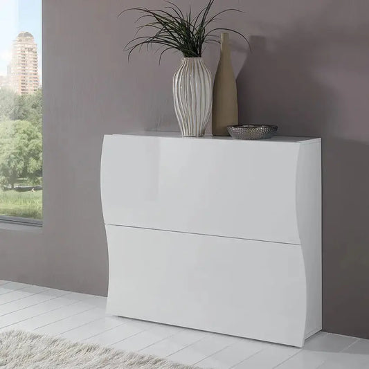 Scarpiera Moderna 2 Ante A Ribalta Bianco Lucido con Design ONDA Scarpiere Italy Web forniture   