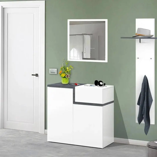 Scarpiera ZET Moderna con 2 Ante Battenti e 1 Anta Ribalta Bianco Ardesia Scarpiere Italy Web forniture   