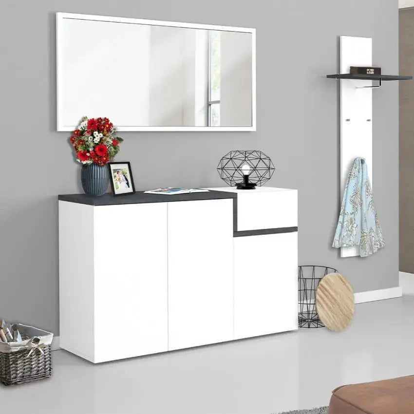 Scarpiera ZET Moderna: 3 Ante Battenti e 1 Piccola Anta Ribalta in Bianco Ardesia Scarpiere Italy Web forniture   