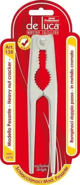 Schiaccianoci acciaio mod. pesante De Luca in metallo cromato con doppio passo, ideale per rompere noci dure in cucina.