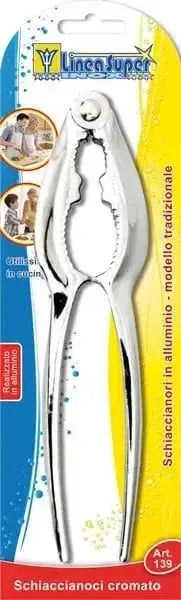 Schiaccianoci mod. tradizionale in metallo cromato doppio passo, ideale per rompere noci e frutta secca, utensile da cucina resistente.