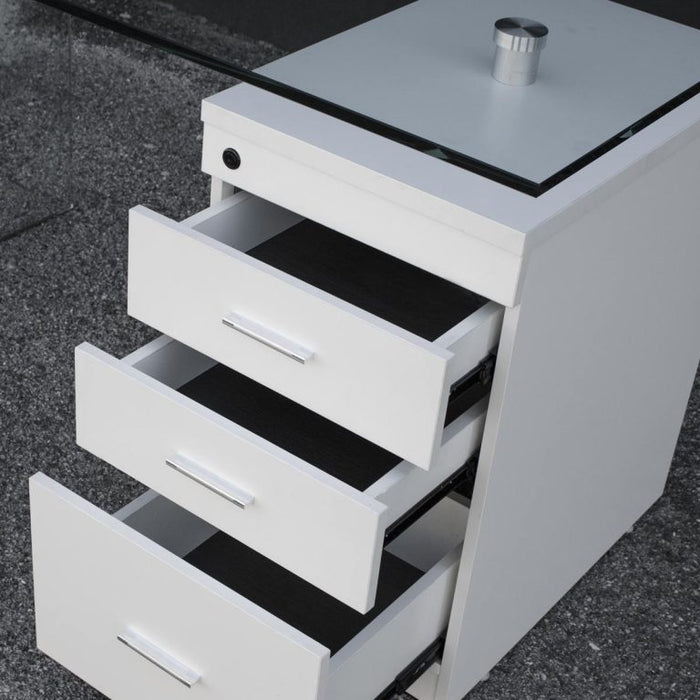 Scrivania B-Desk con cassettiera in vetro curvato L.125,5 P.65 H.74,5