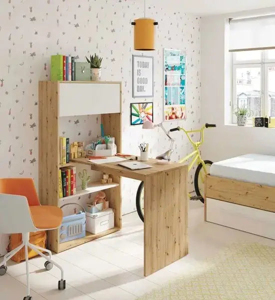 Scrivania-libreria 3 posizioni rovere nodi-bianco Scrivanie Hobby Shop Solution   