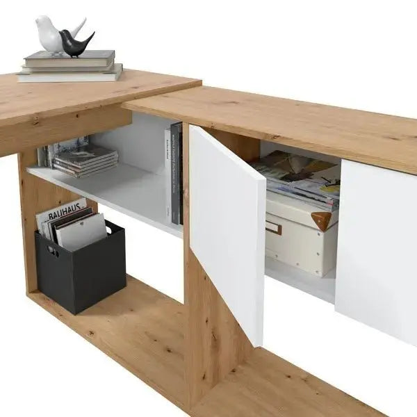 Scrivania-libreria 3 posizioni rovere nodi-bianco Scrivanie Hobby Shop Solution   