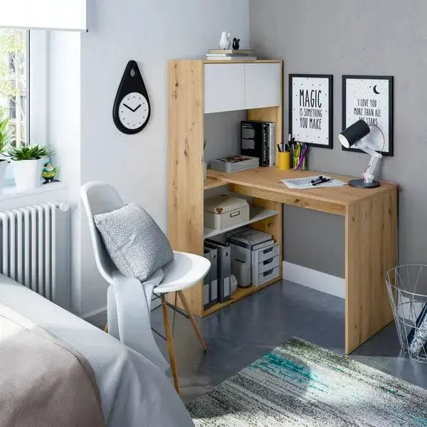 Scrivania-libreria 3 posizioni rovere nodi-bianco Scrivanie Hobby Shop Solution   