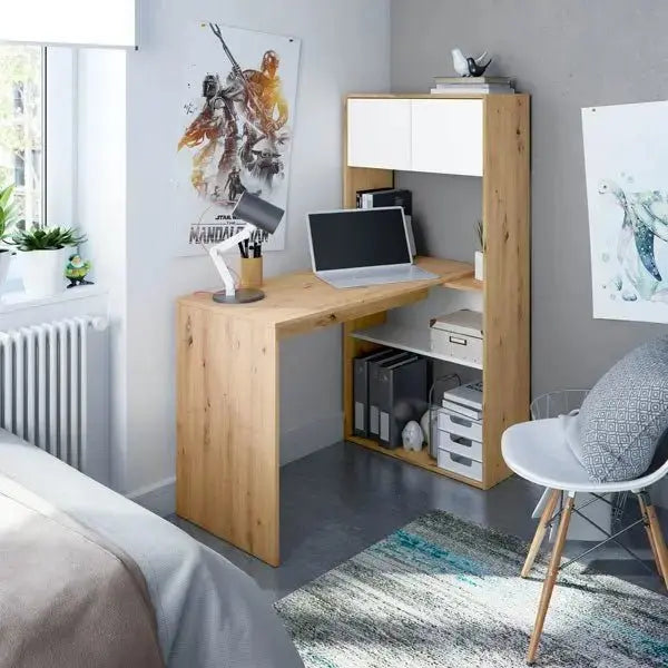 Scrivania-libreria 3 posizioni rovere nodi-bianco Scrivanie Hobby Shop Solution   