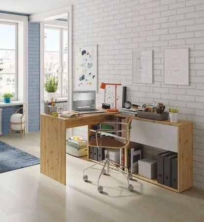Scrivania-libreria 3 posizioni rovere nodi-bianco Scrivanie Hobby Shop Solution   