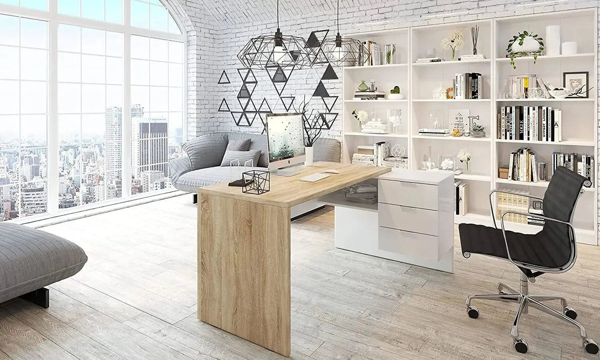 Scrivania ufficio con cassettiera bianco rovere Scrivanie FORES   