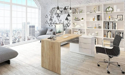 Scrivania ufficio con cassettiera bianco rovere Scrivanie FORES   