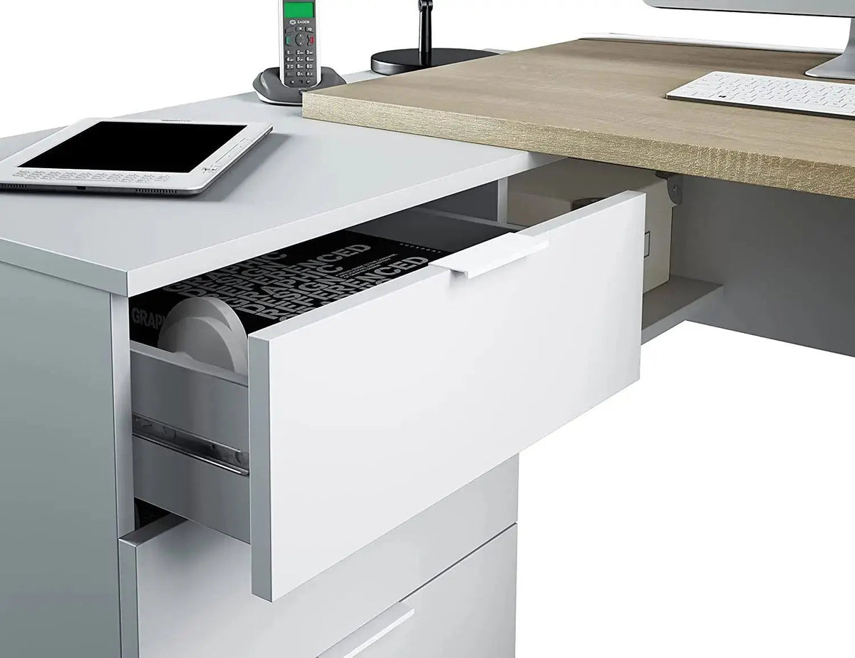 Scrivania ufficio con cassettiera bianco rovere Scrivanie FORES   