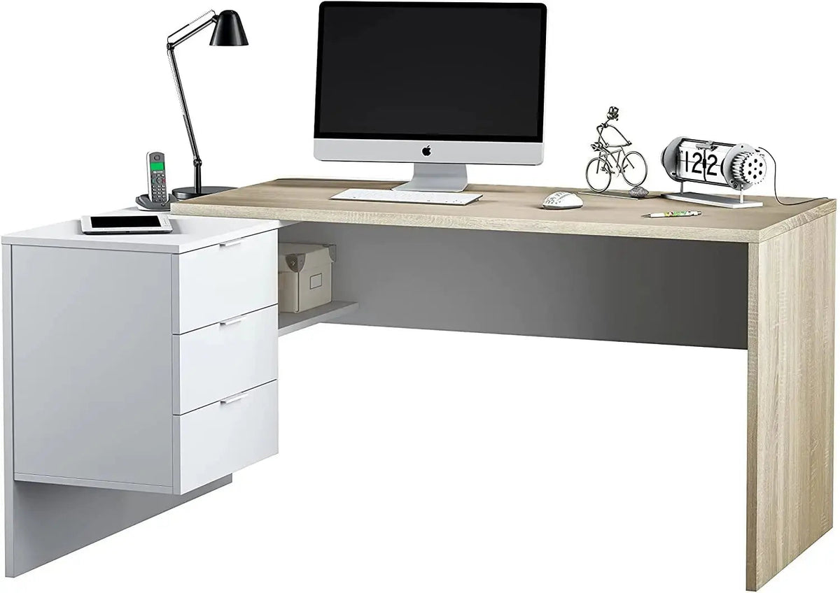 Scrivania ufficio con cassettiera bianco rovere Scrivanie FORES   