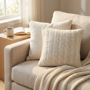 Cuscino in cotone e lana avorio 45x45 cm altezza 8 cm