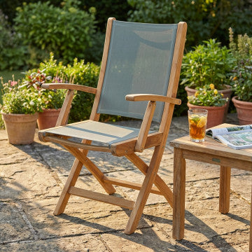 Poltrona pieghevole in teak e textilene 58x55x89 cm peso 7 kg