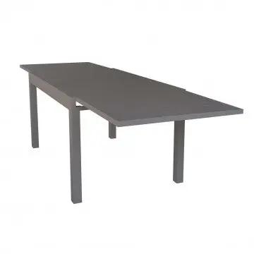 Tavolo Hawaii allungabile in alluminio taupe 135/270 x 90 cm con struttura robusta, ideale per esterni moderni e funzionali.