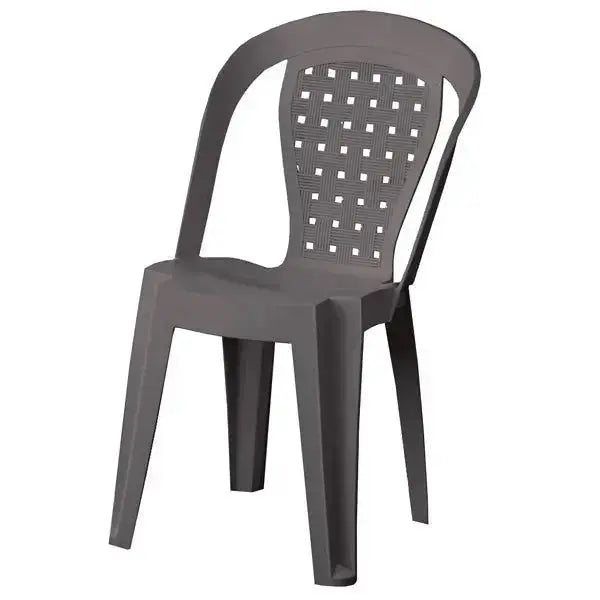 Sedia bistrot antiscivolo antracite per arredo giardino, design ergonomico senza braccioli con schienale decorato a griglia.