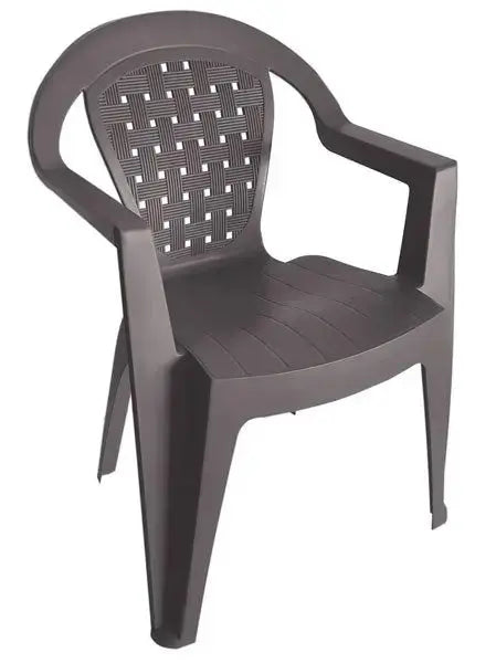 Sedia in plastica norma antiscivolo tre colori antracite con braccioli, ideale per esterni e giardini, resistente e dal design intrecciato.