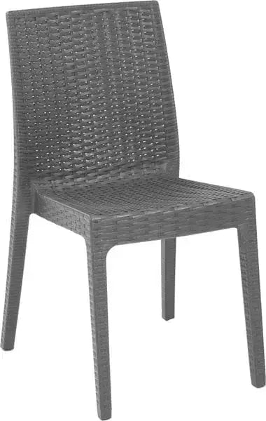 Sedia Selene schienale alto colore antracite in resina effetto rattan, ideale per giardino o uso contract, certificata EN-581-1/2.