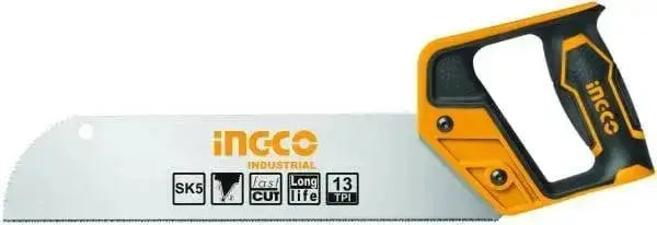 Sega per pannelli 300mm Ingco con lama SK5 e impugnatura ergonomica, ideale per tagli precisi in falegnameria e lavori su pavimenti.