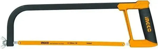 Seghetto manuale 300mm regolabile Ingco con impugnatura ergonomica e lama inclusa, ideale per tagli precisi su metallo e plastica.