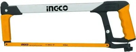 Seghetto manuale professionale 300mm Ingco con impugnatura ergonomica e lama regolabile, ideale per tagli precisi su metallo e plastica.