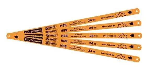 Set 10 lame di ricambio 300 mm HSS 24 TPI per seghetto 12” in acciaio bimetallico, ideale per utensili da taglio professionali.