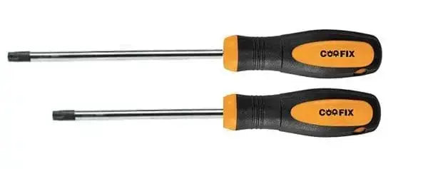 Set 2 cacciaviti torx CRV con manico ergonomico antiscivolo e punta magnetica, misure T10 5x100 e T20 6x150 per utensili professionali