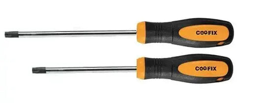 Set 2 cacciaviti torx CRV con manico ergonomico antiscivolo e punta magnetica, misure T10 5x100 e T20 6x150 per utensili professionali
