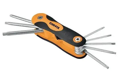 Set 8 chiavi torx CRV richiudibili in acciaio cromo vanadio da T9 a T40 con impugnatura ergonomica, ideale per utensili ed elettro-utensili