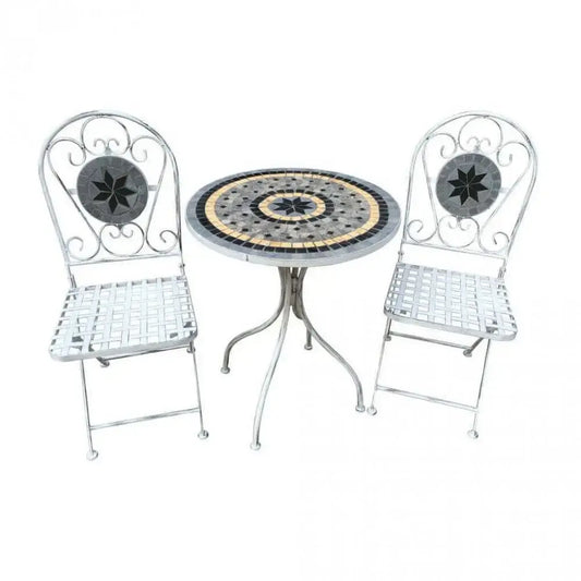 Set Bistro Alison 3 pezzi: Bianco Antico Tavolo cm 60x72, Sedie cm 36x35x91 Set da giardino Hobby Shop Solution   