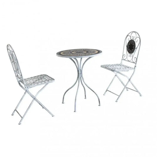 Set Bistro Alison 3 pezzi: Bianco Antico Tavolo cm 60x72, Sedie cm 36x35x91 Set da giardino Hobby Shop Solution   