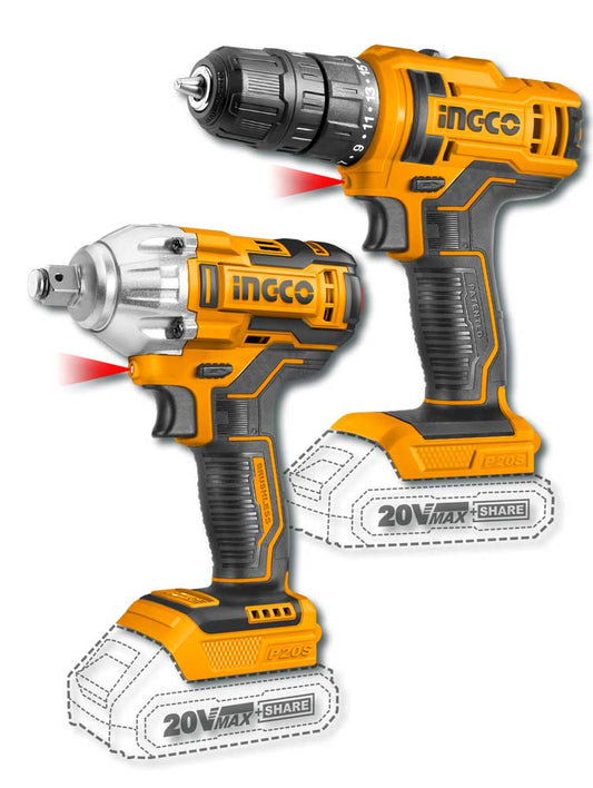 Set trapano e avvitatore ad impulsi 20v con 2 batterie da 2ah+caricabatteria Trapani portatili INGCO   