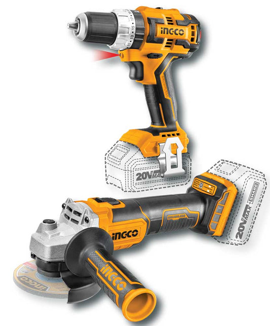 Set trapano e smerigliatrice 20V con 2 batterie 4ah e caricabatterie Trapani portatili INGCO   