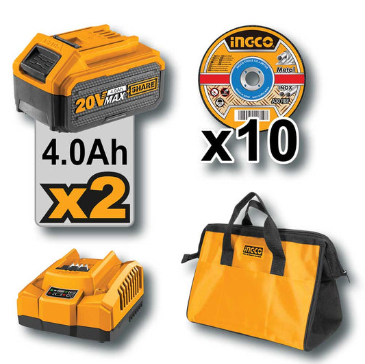 Set trapano e smerigliatrice 20V con 2 batterie 4ah e caricabatterie Trapani portatili INGCO   