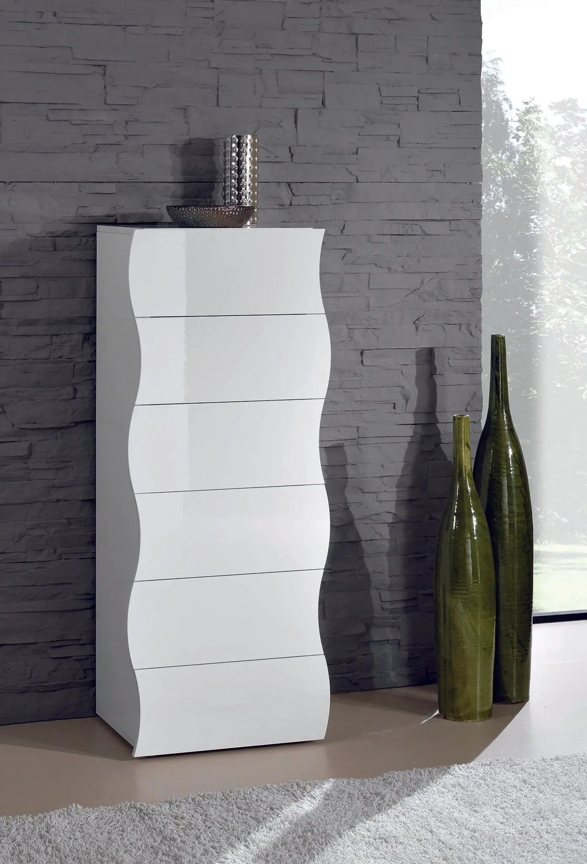 Settimino Moderno ONDA Bianco Lucido a 6 Cassetti Scarpiere Italy Web Forniture   