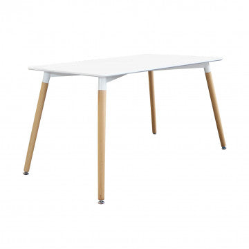 Tavolo rettangolare piano ABS bianco gambe legno 140x80x75 cm