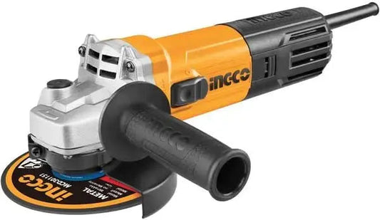Smerigliatrice angolare 115mm-750w Ingco con impugnatura laterale ergonomica e disco montato, ideale per lavori di smerigliatura su metallo.